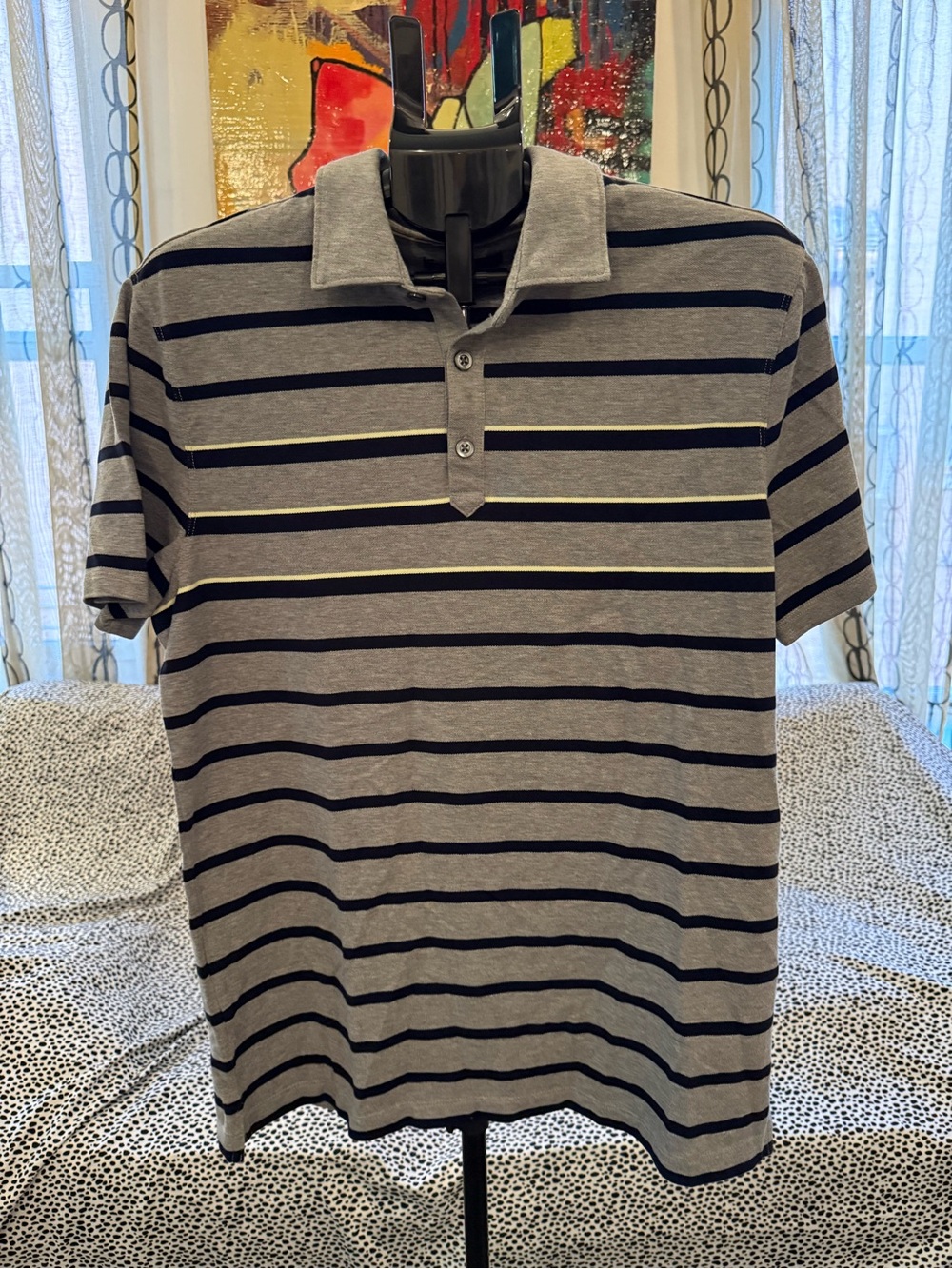 Banana Republic Grey Polo with Black Stripes